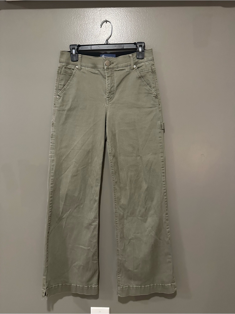 Democracy Wide-Leg Flare Utility Pants in Olive